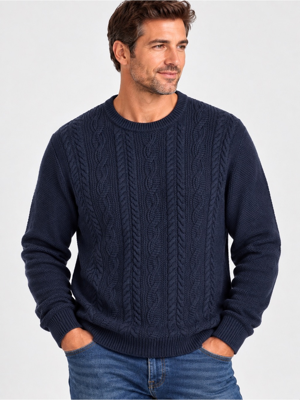 Ted Baker London Navy Cable-Knit Crewneck Sweater Size 4 = Large
